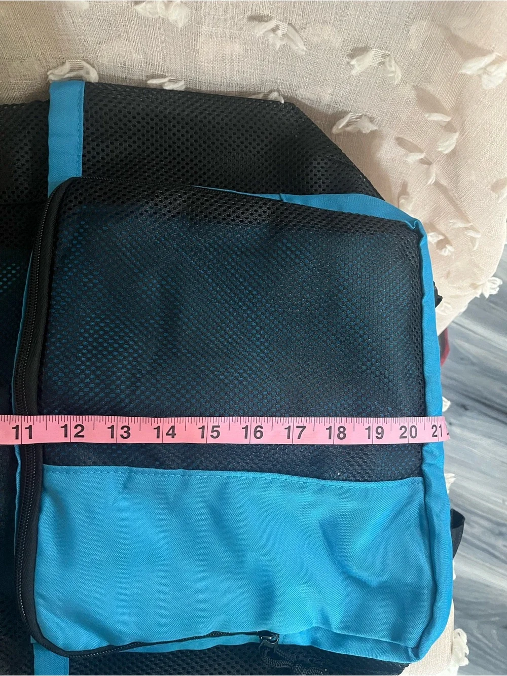 Mesh Drawstring Backpack with Front Pocket - Black & Bright Blue
